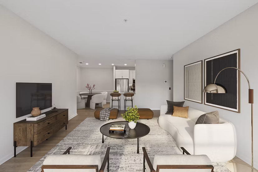 living room at Riverwood at New Canaan Apartments 