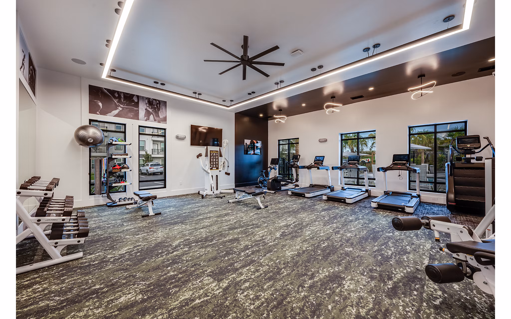 fitness center at The Darley Apartments 