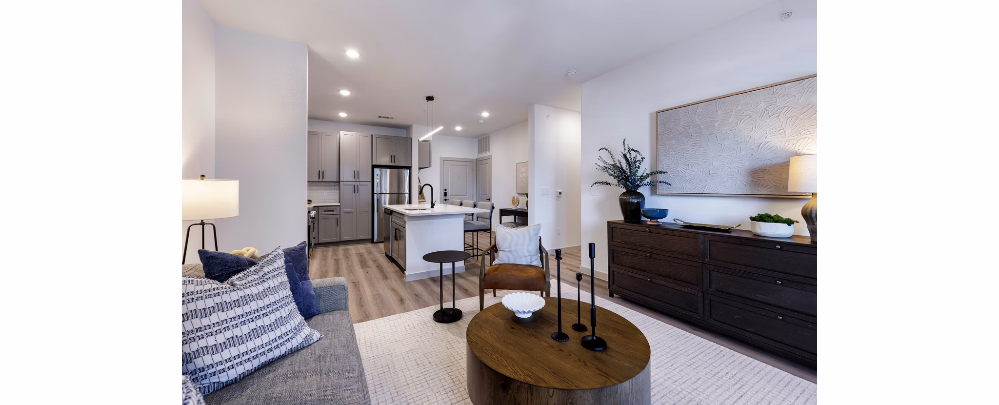 living room at The Luxe at Lewisville Apartments
