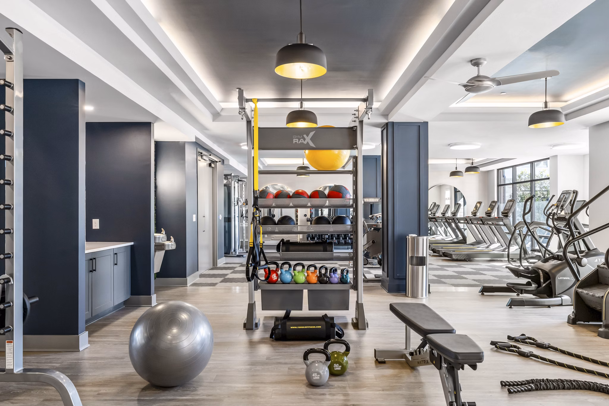 fitness center at The Parker Apartments