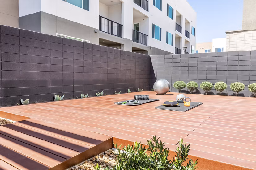 outdoor yoga and fitness center area at Marlowe South Las Vegas Apartments