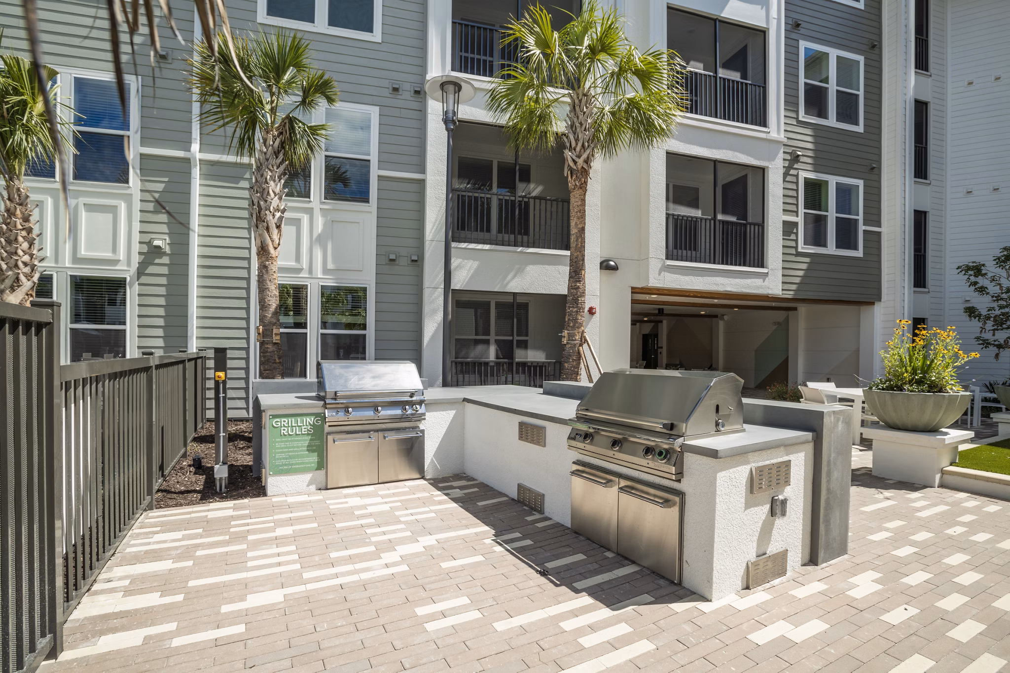 grill area at Reverie Winter Park Apartments