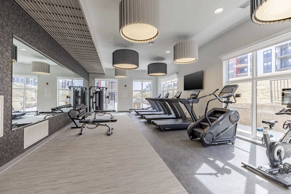 fitness center at The Rosewater Apartments