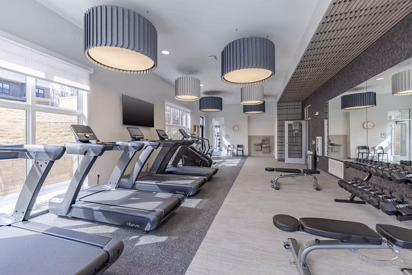 fitness center at The Rosewater Apartments