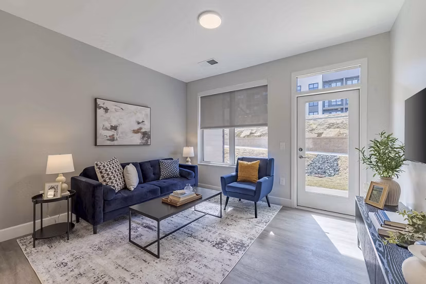 living room at The Rosewater Apartments