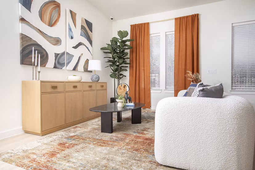living room at Oasis at Woodland Apartments