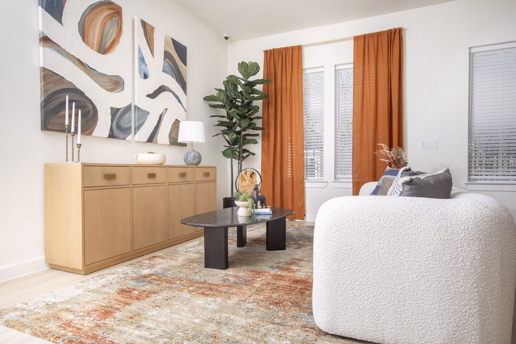 living room at Oasis at Woodland Apartments