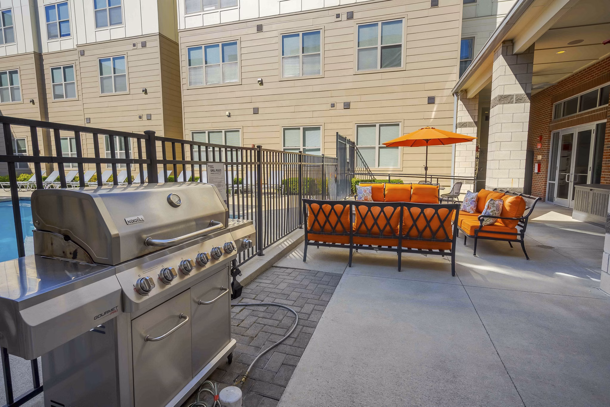 grill area at University Station Apartments