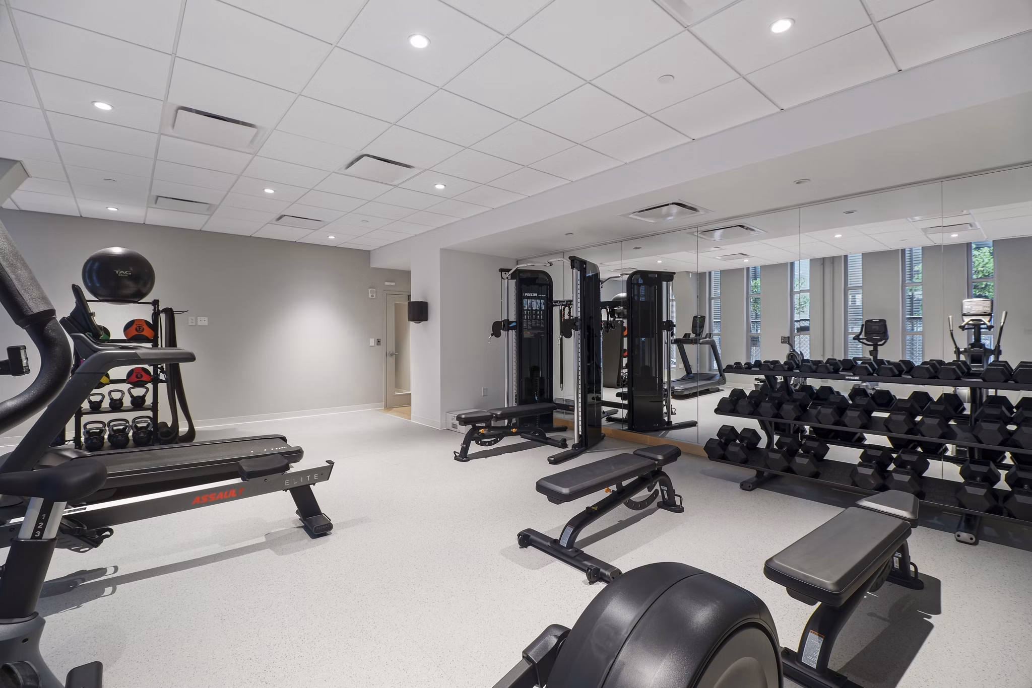 fitness center at The Katharine Apartments 