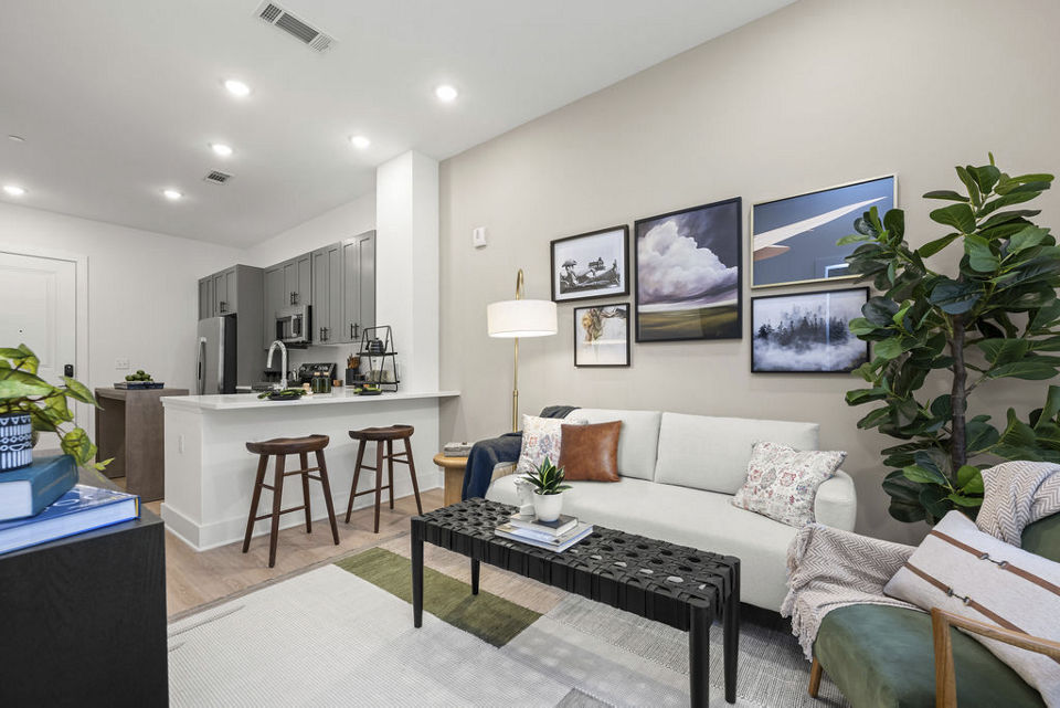 living room at The Hawkins Apartments 