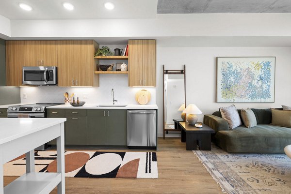 kitchen at Alexan Moto Apartments