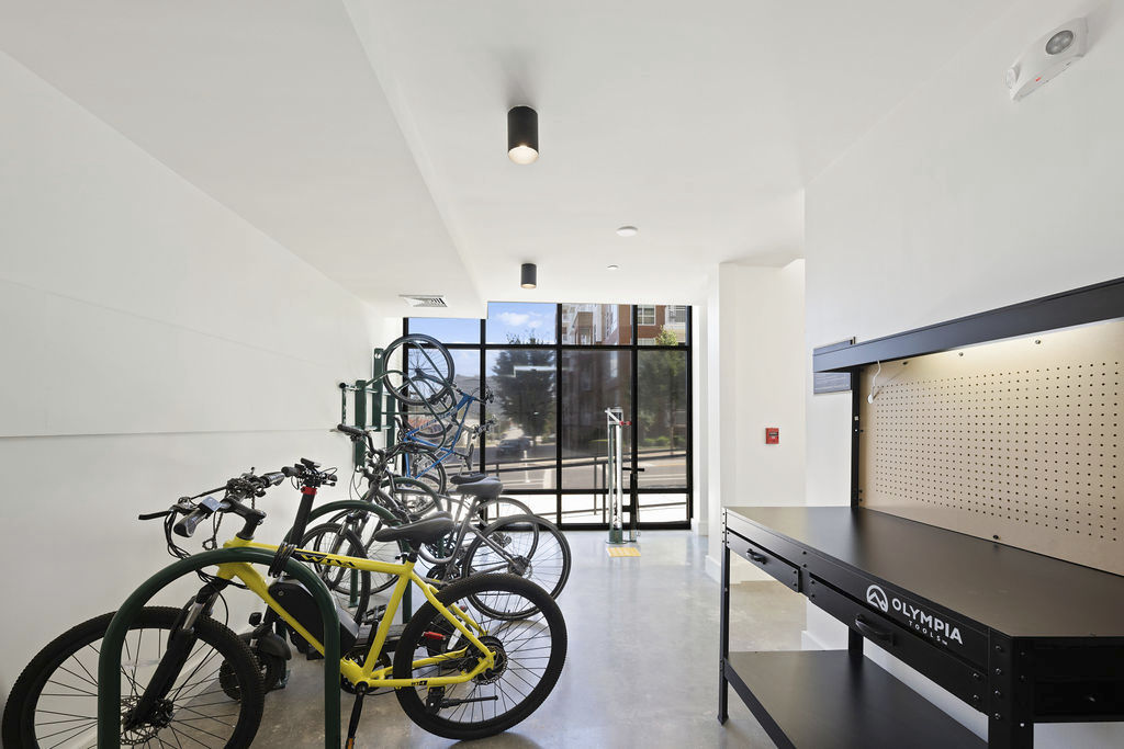 Bike room at Alexan Moto