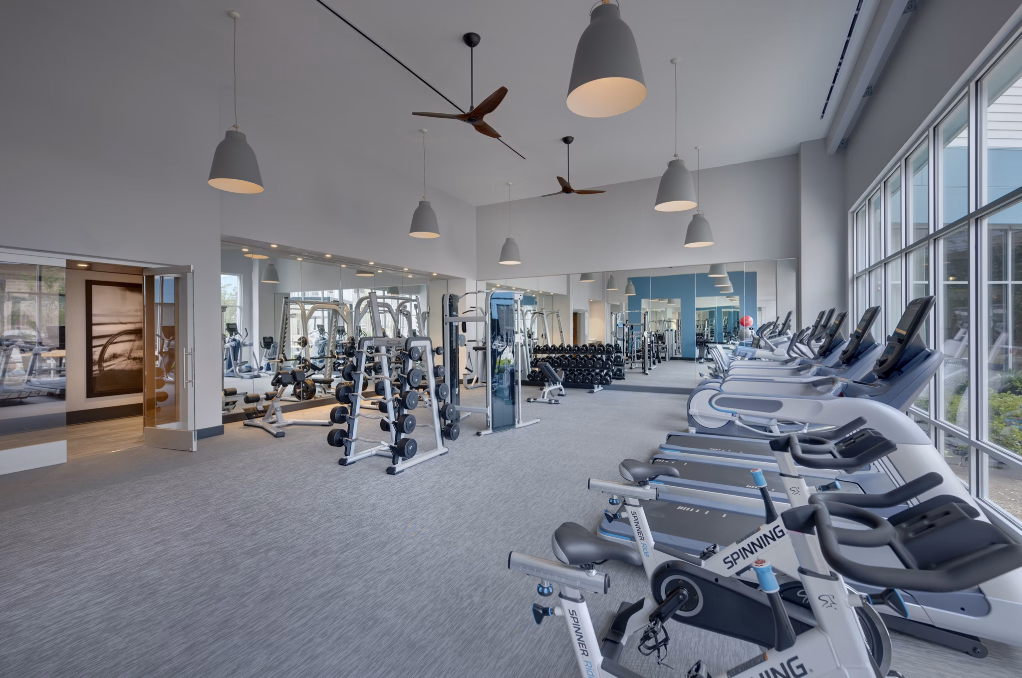 fitness center at The Daley at Shady Grove Apartments