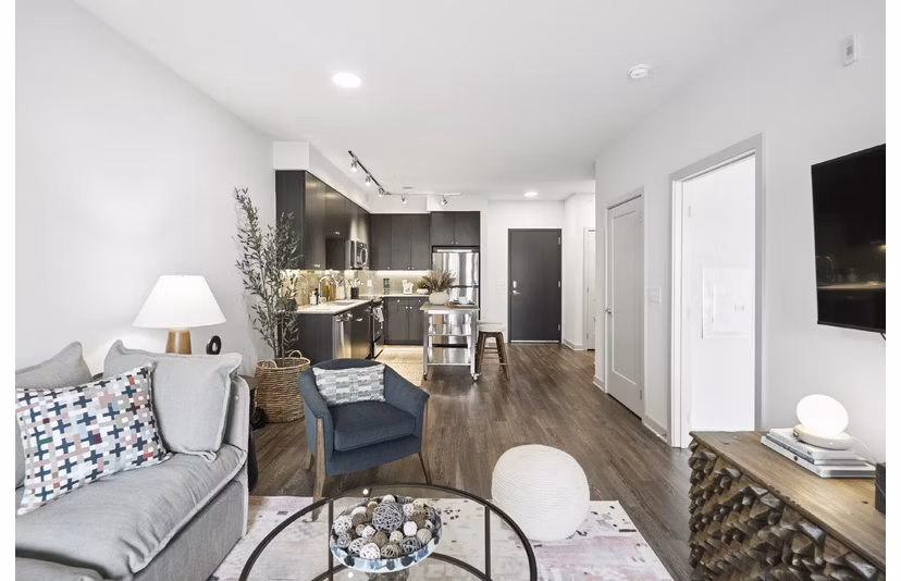 living room at The Daley at Shady Grove Apartments