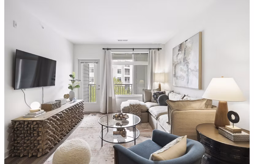 living room at The Daley at Shady Grove Apartments