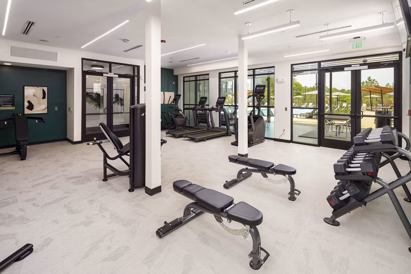 fitness center at Ava Oakwood Apartments 