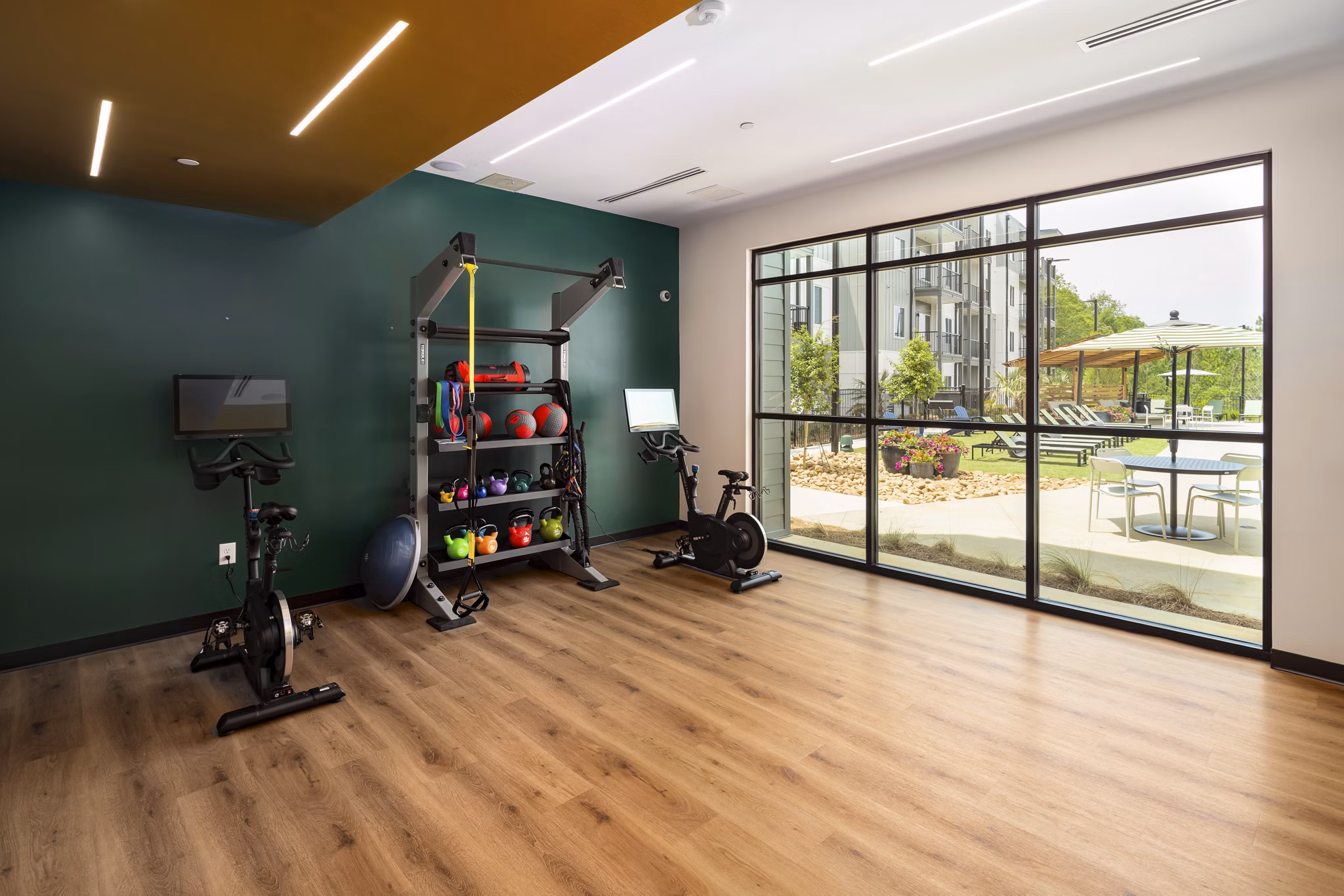 fitness center at Ava Oakwood Apartments 