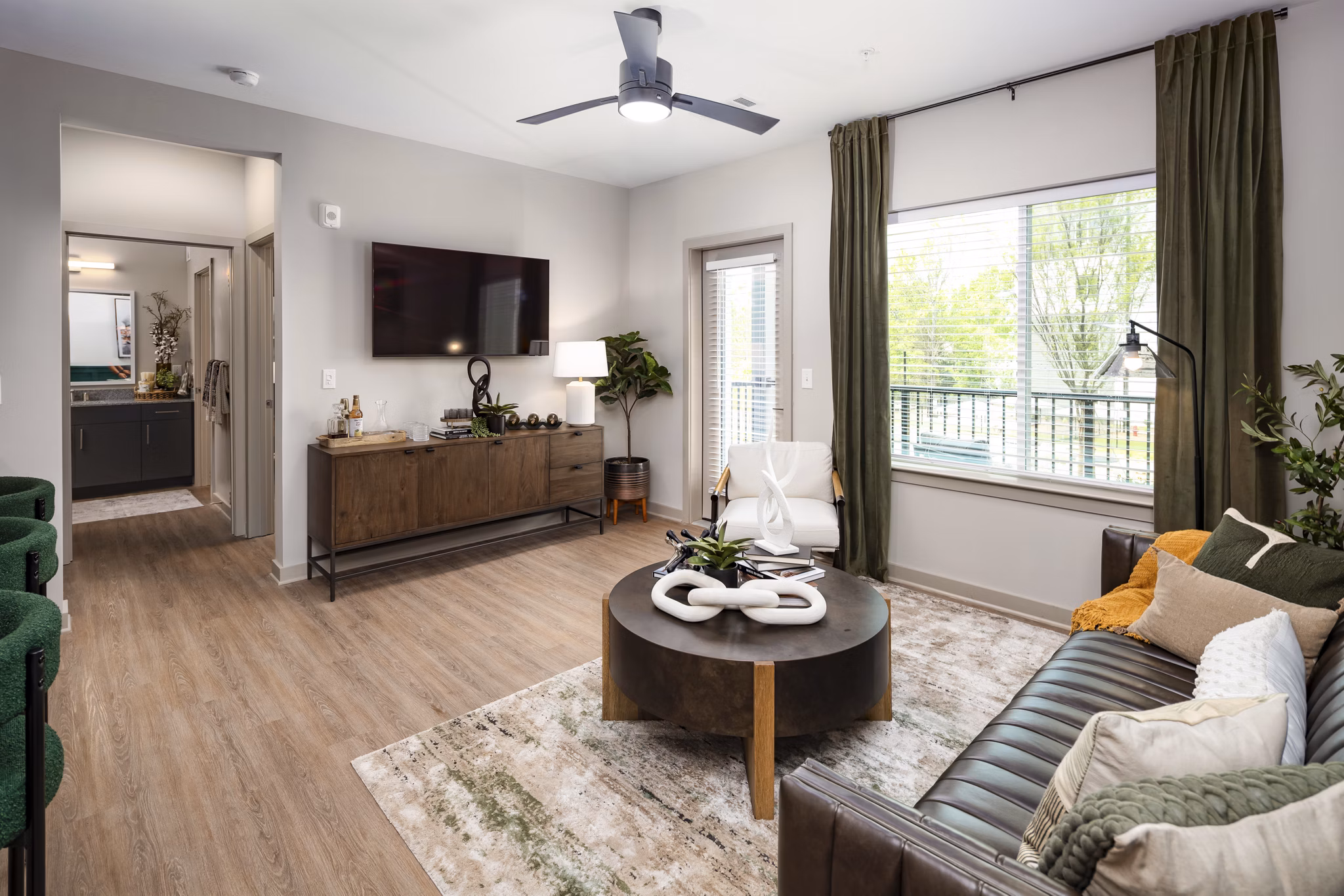 living room at Ava Oakwood Apartments 