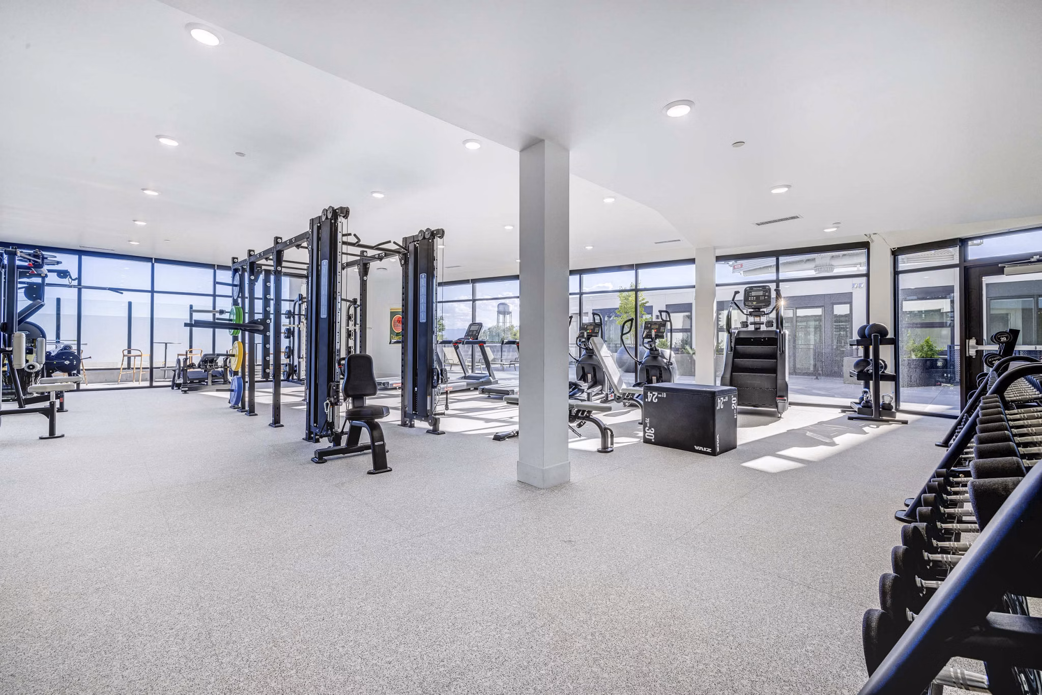 fitness center at One Burton Apartments