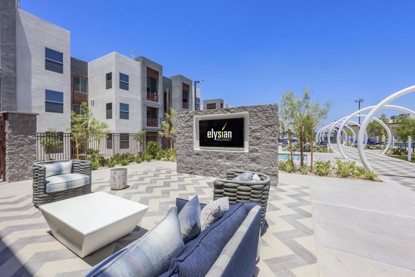 pool patio at Elysian at Sunset Apartments