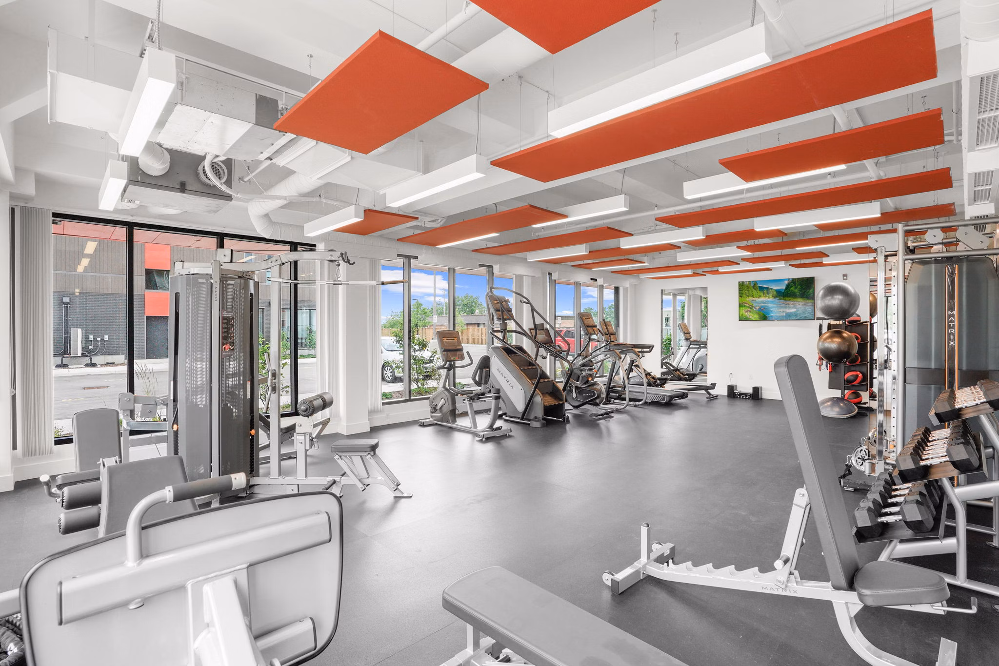 fitness center at FUZE Woodstock Apartments