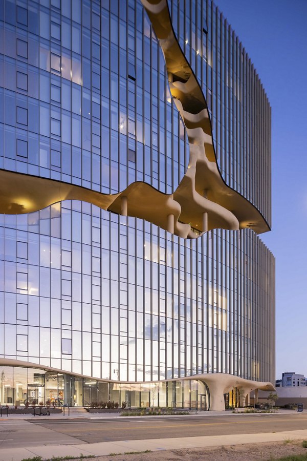 exterior at One River North Apartments 
