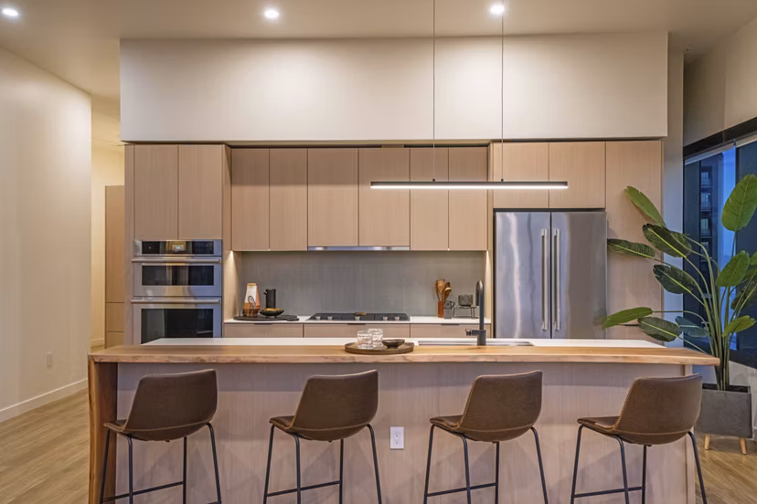 kitchen at One River North Apartments 