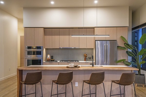 kitchen at One River North Apartments 