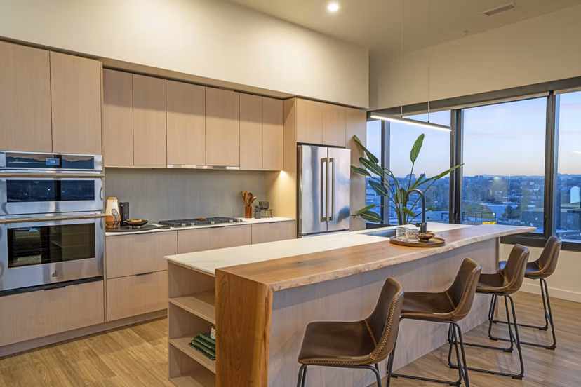 kitchen at One River North Apartments 