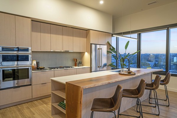 kitchen at One River North Apartments 