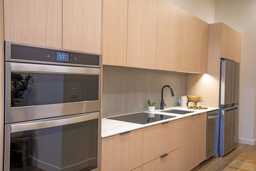 kitchen at One River North Apartments 