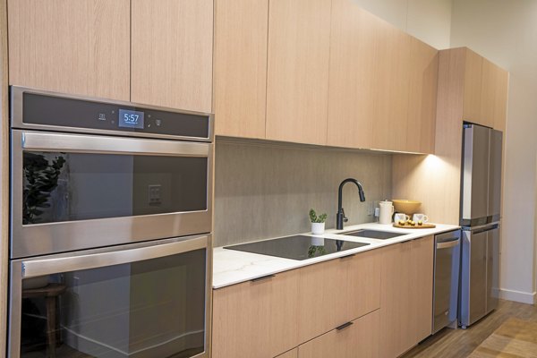 kitchen at One River North Apartments 