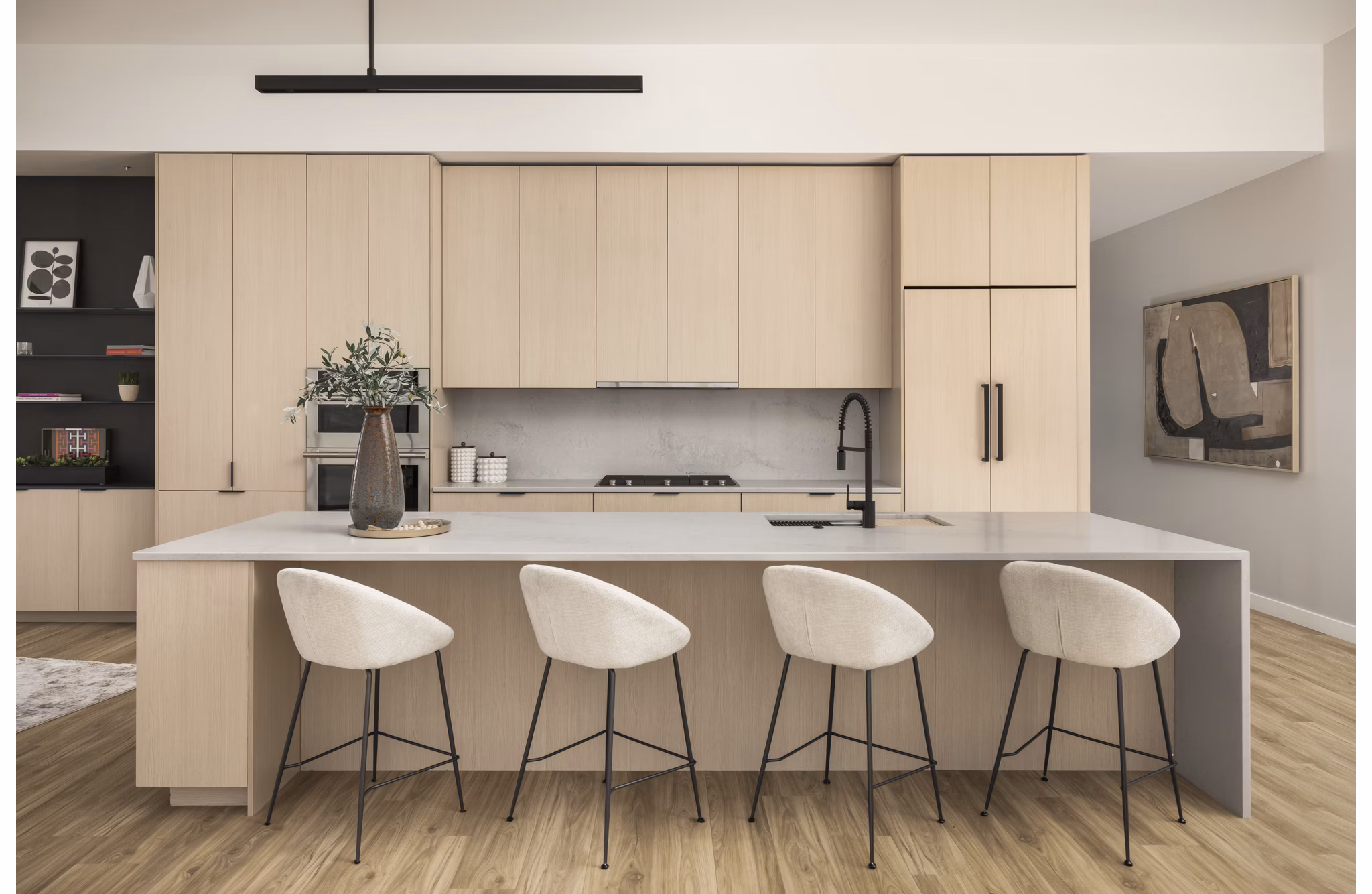 kitchen at One River North Apartments