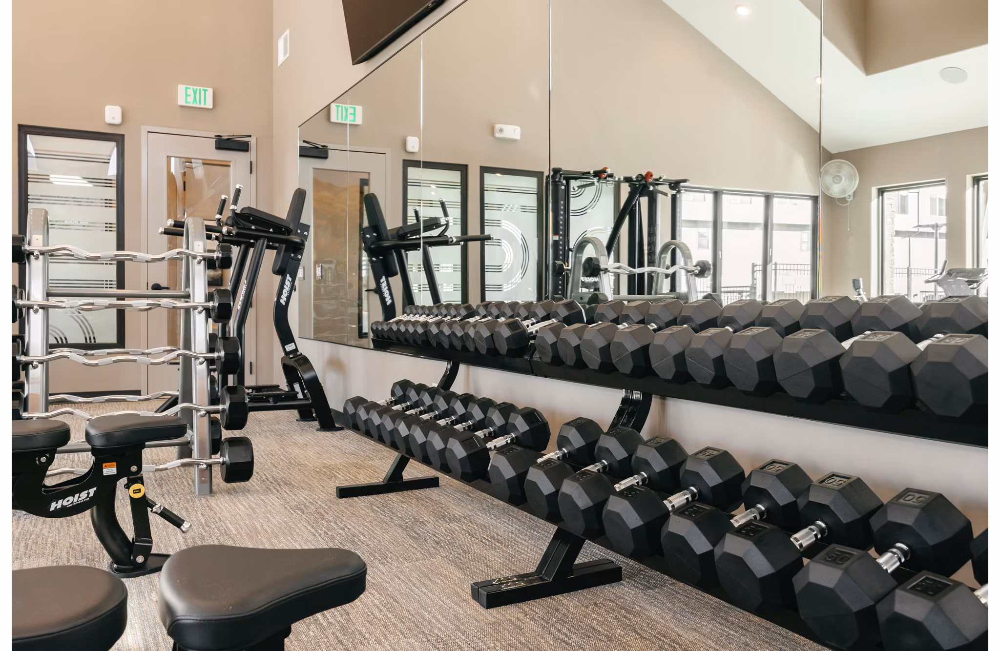 fitness center at Enduro Apartments