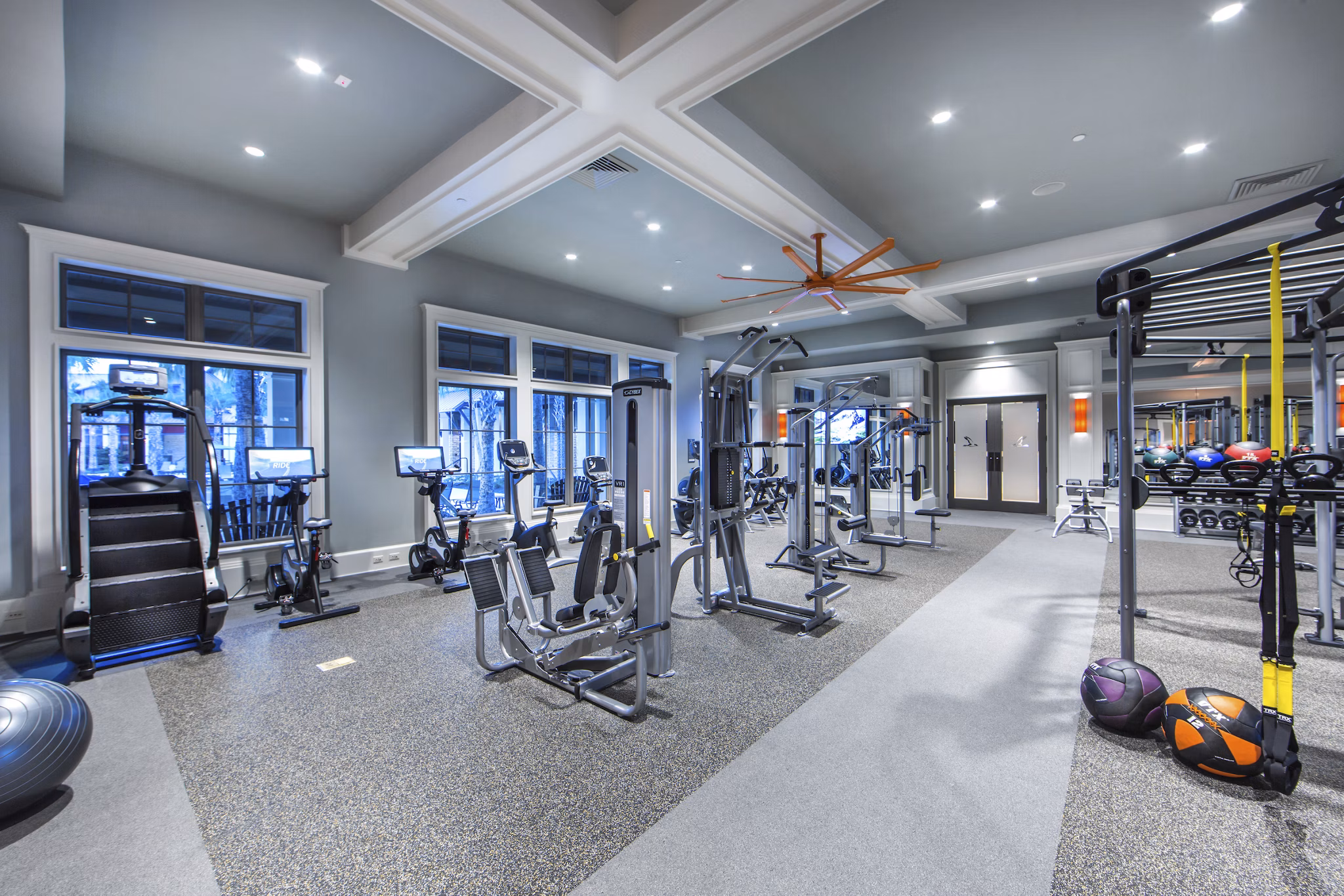 fitness center at 360 Communities at Shearwater Apartments