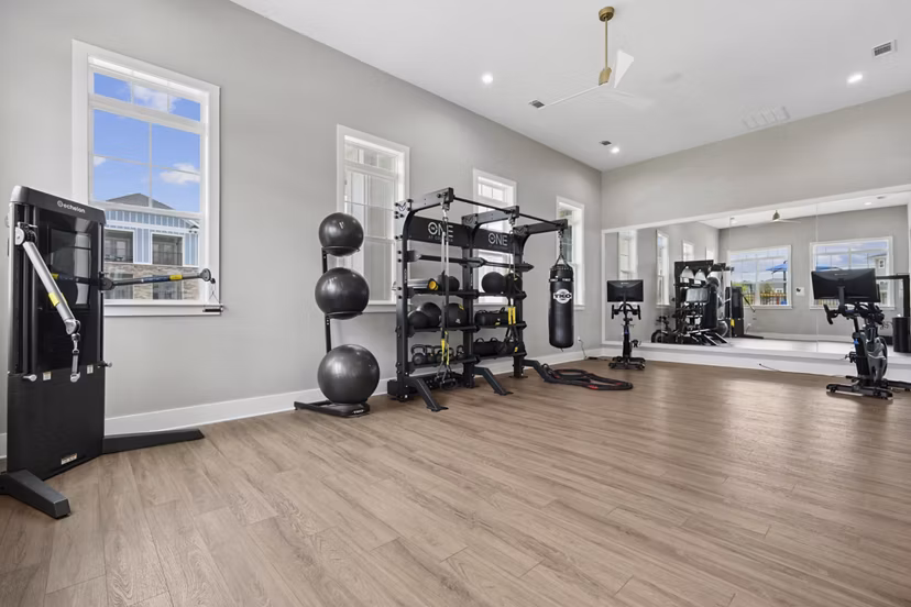 fitness center at The One at Columbia Apartments 