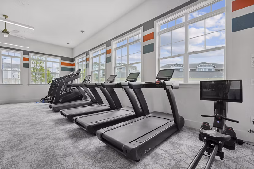 fitness center at The One at Columbia Apartments 