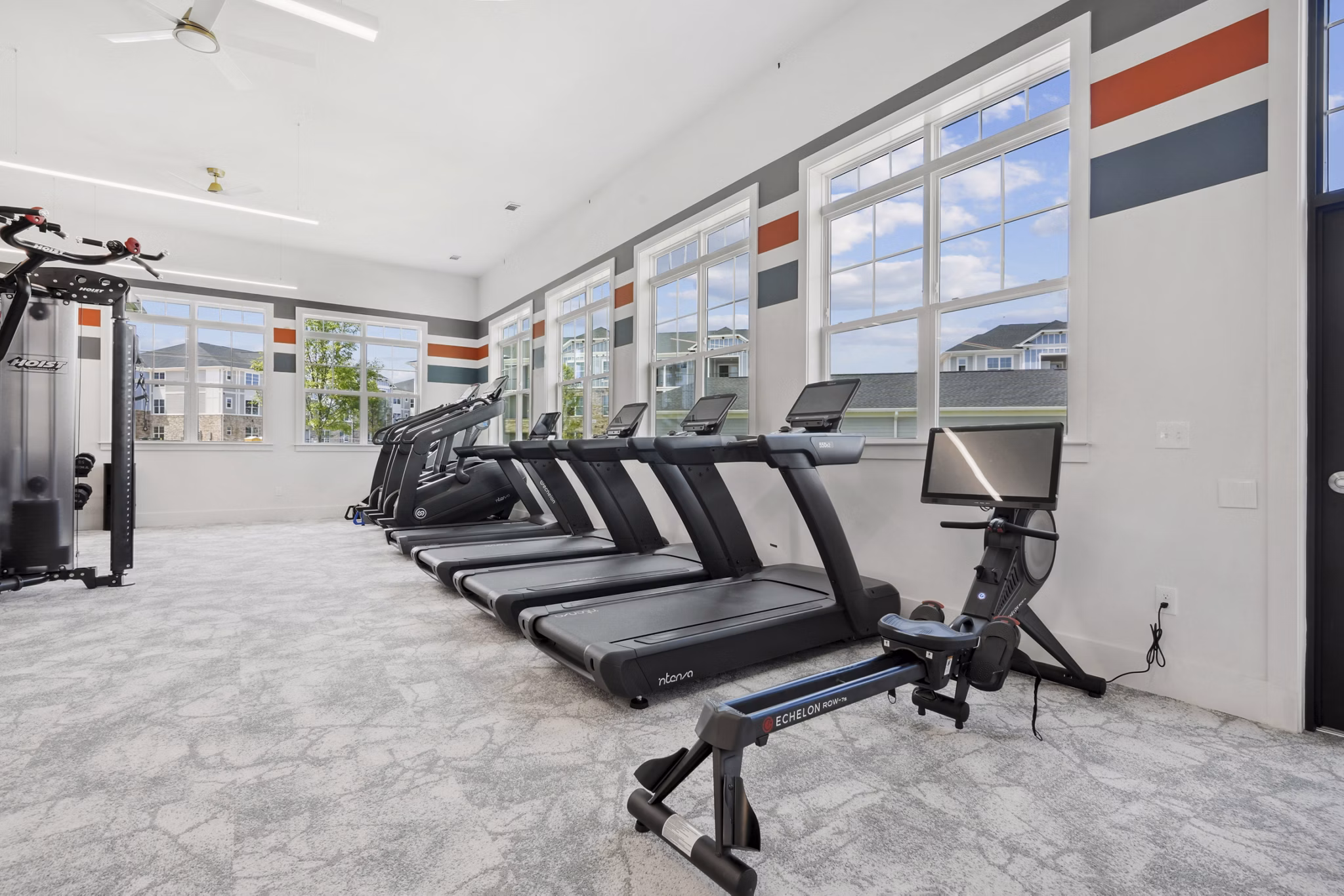 fitness center at The One at Columbia Apartments 