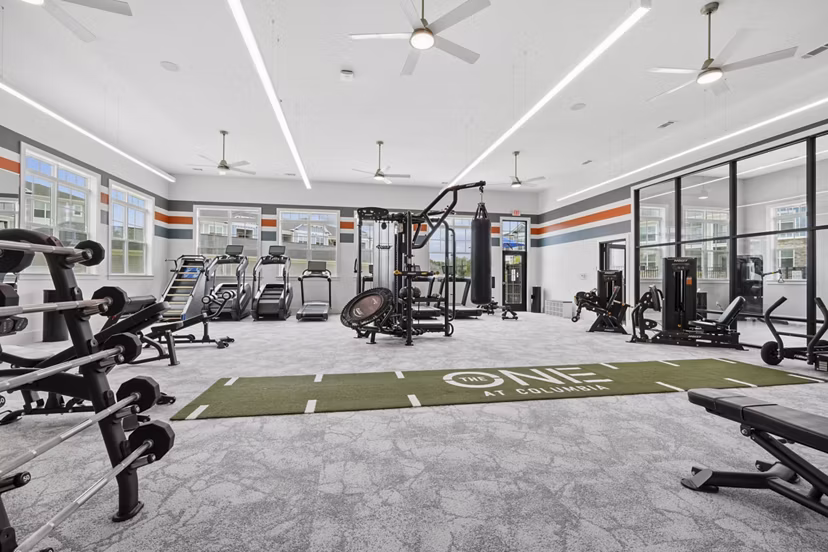 fitness center at The One at Columbia Apartments 