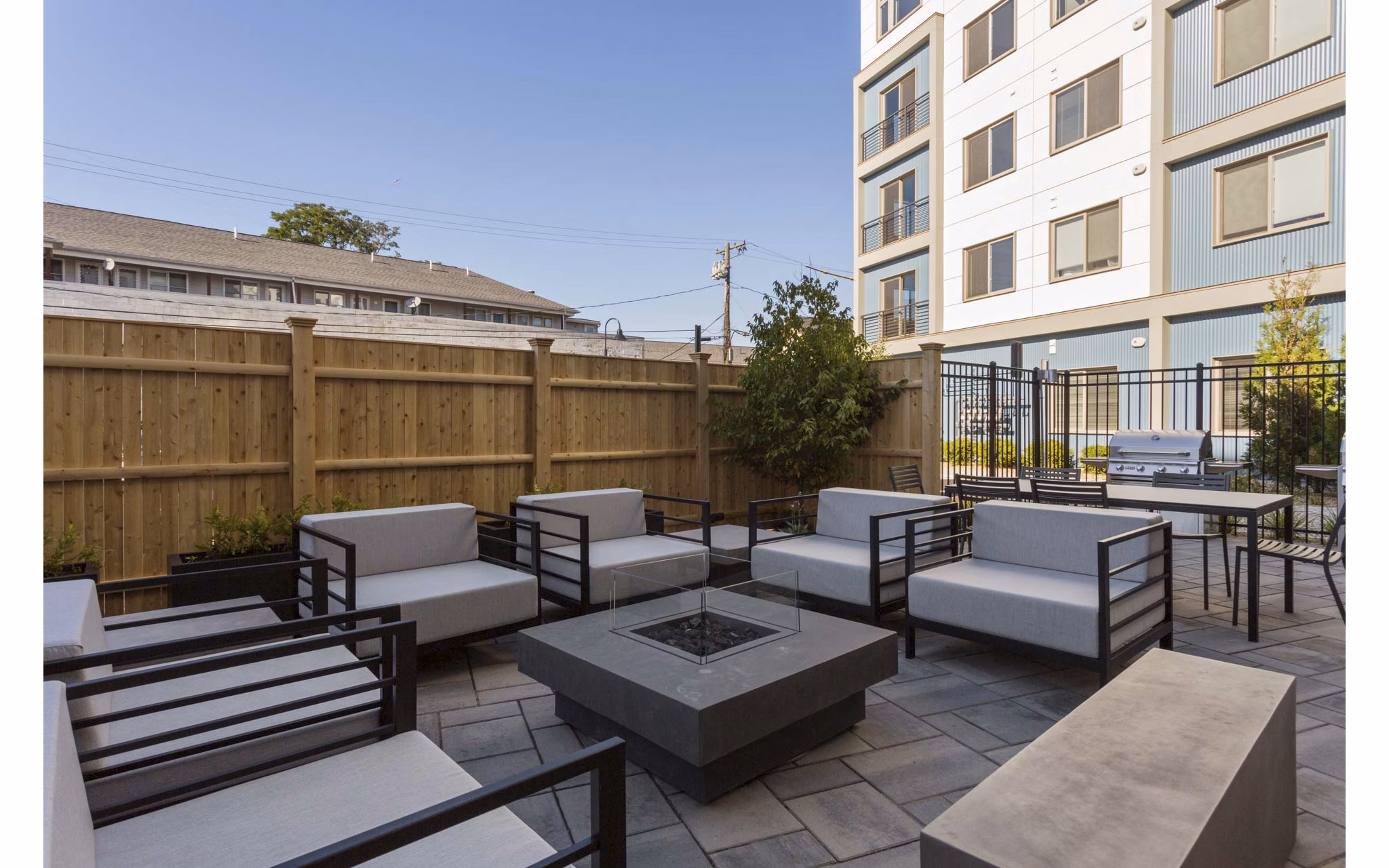 fire pit at Link 480 Apartments