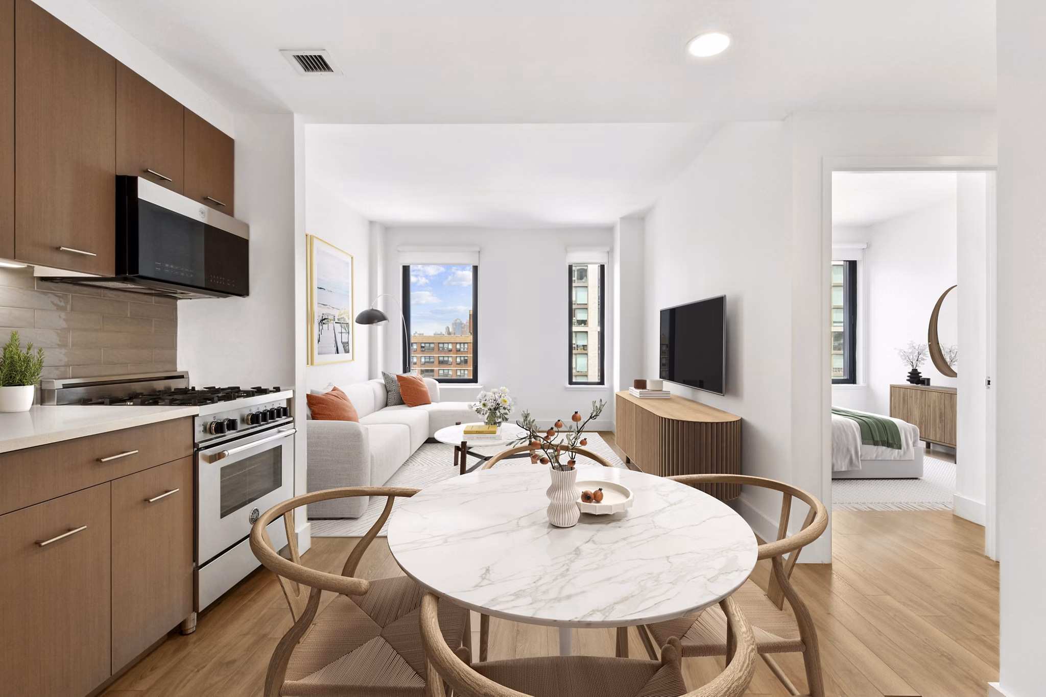 dining room and kitchen at The Rollins Apartments