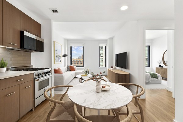 dining room and kitchen at The Rollins Apartments