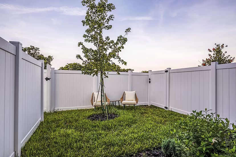 backyard patio area at SkyMor Wesley Chapel Apartment Homes