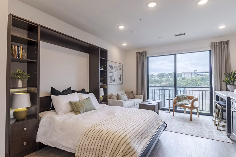 studio bedroom at The Hudson Apartments
