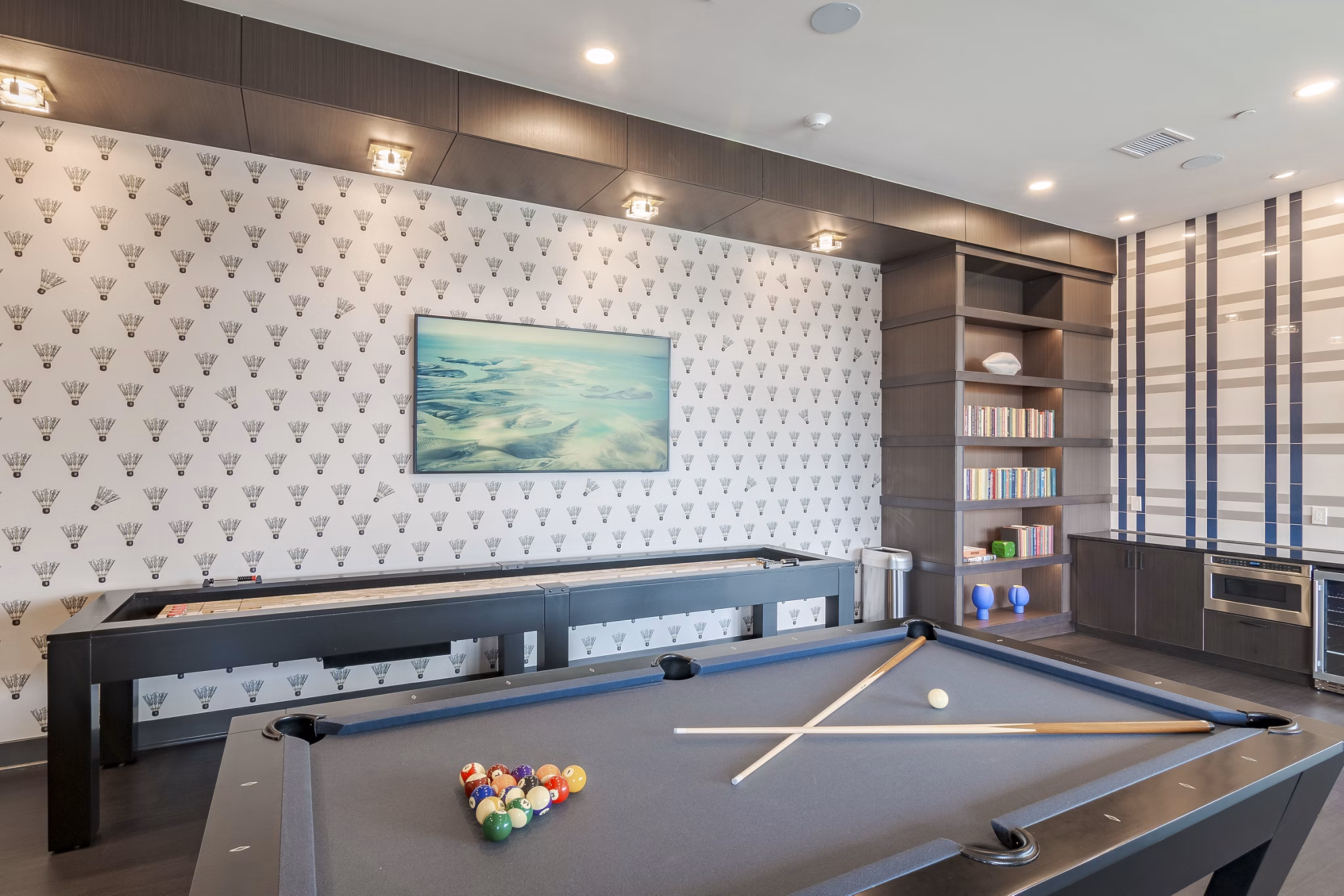 clubhouse game room at The Hudson Apartments