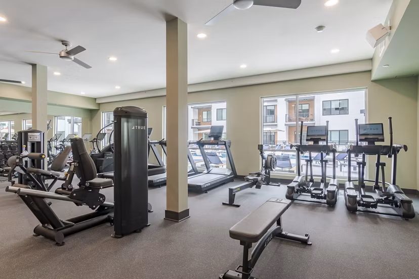 fitness center at The Hudson Apartments