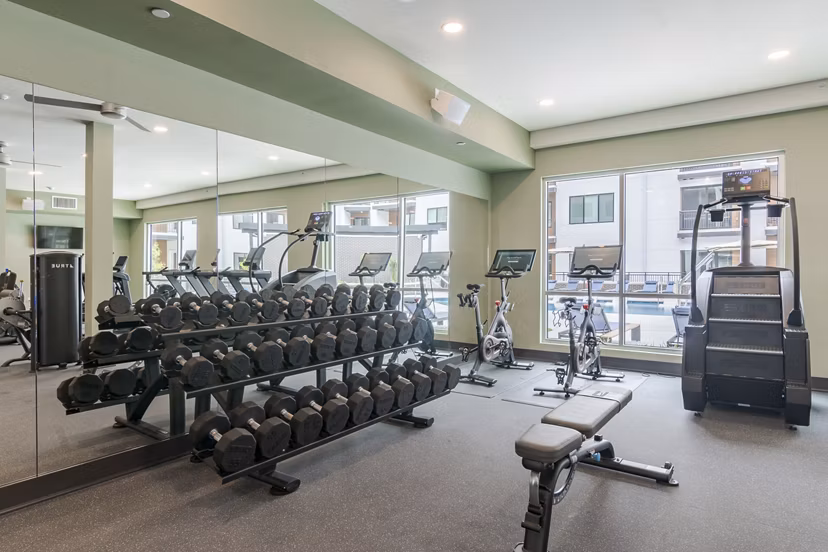 fitness center at The Hudson Apartments