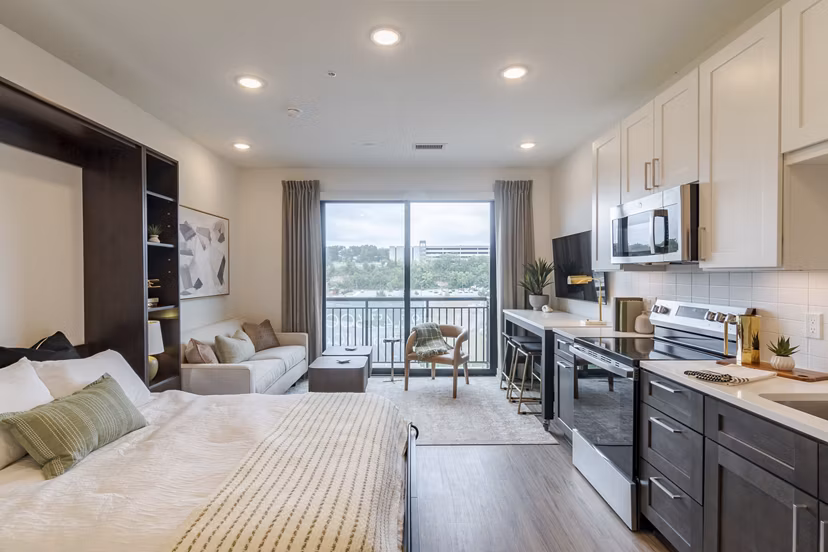 kitchen/bedroom studio at The Hudson Apartments