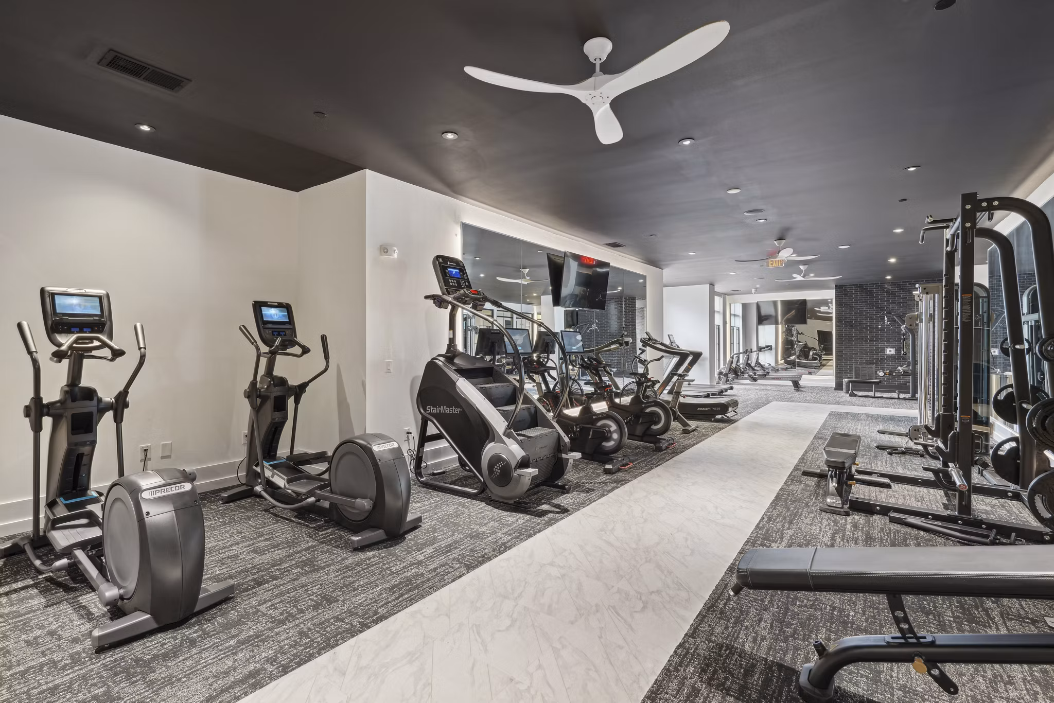 fitness center at The Hartley at Blue Hill Apartments