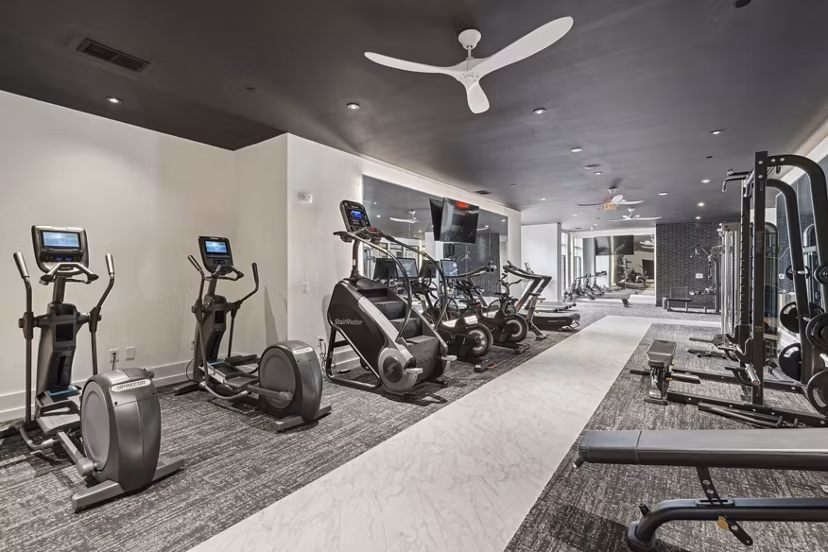 fitness center at The Hartley at Blue Hill Apartments